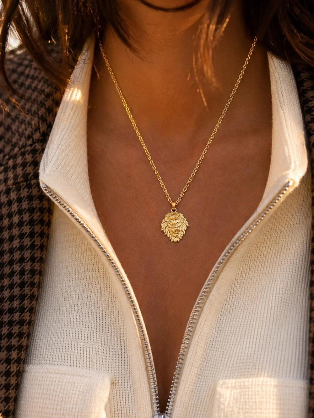 18K Gold Lion Head Pendant Necklace Rope Chain Leo Zodiac Unisex 18-20” Chunky - Picture 3 of 4